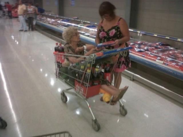 granny in shopping cart